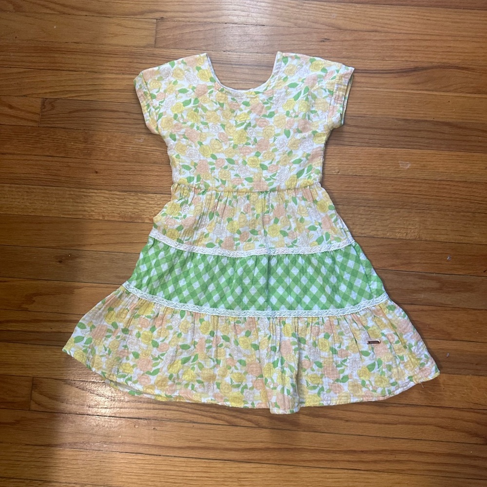 Tahari Girl Floral Green and Yellow Kids Dress